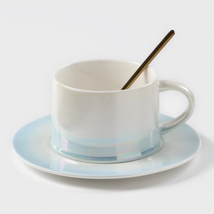 Чайная пара керамическая "Нежность", 3 предмета: кружка 250 мл, блюдце d=15,5 см, ложка h=13 см от компании Интернет-гипермаркет «MOLL» - фото 1