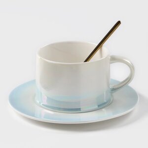Чайная пара керамическая "Нежность", 3 предмета: кружка 250 мл, блюдце d=15,5 см, ложка h=13 см