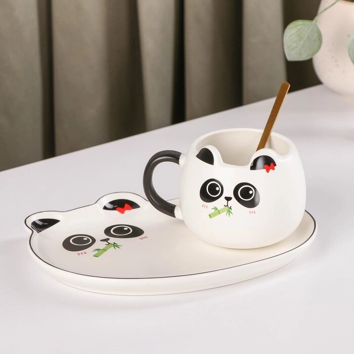 Чайная пара с ложкой "Панда", 180 мл, блюдце 19,514,5 см, рисунок МИКС от компании Интернет-гипермаркет «MOLL» - фото 1