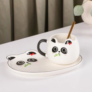 Чайная пара с ложкой "Панда", 180 мл, блюдце 19,514,5 см, рисунок МИКС
