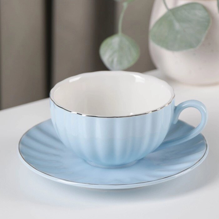 Чайная пара "Вивьен": чашка 200 мл, блюдце d=15 см, цвет голубой от компании Интернет-гипермаркет «MOLL» - фото 1