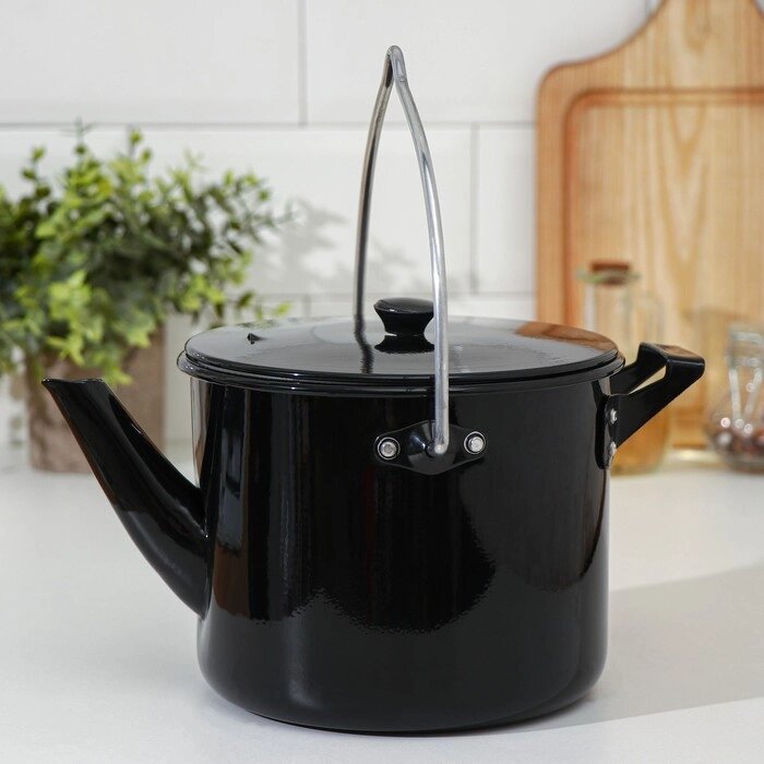 Чайник-котелок с декоративным покрытием 2,5 л, цвет чёрный от компании Интернет-гипермаркет «MOLL» - фото 1