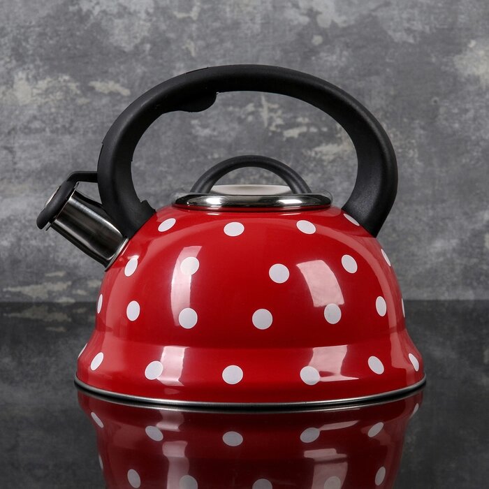 Чайник со свистком Доляна "Горошек", 2,8 л, цвет красный от компании Интернет-гипермаркет «MOLL» - фото 1