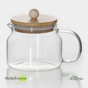 Чайник стеклянный заварочный с бамбуковой крышкой BellaTenero "Эко", 400 мл, 13,51010,5 см