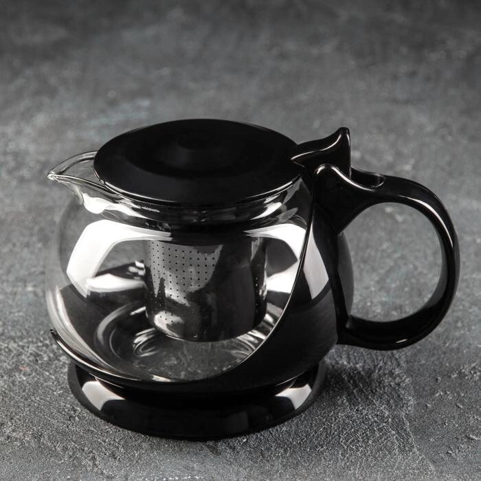 Чайник заварочный "Бетти", 800 мл, с металлическим ситом, цвет чёрный от компании Интернет-гипермаркет «MOLL» - фото 1