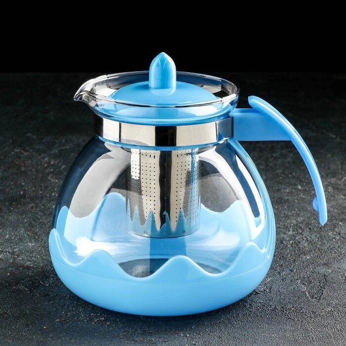 Чайник заварочный Доляна "Волна", с металлическим ситом, 1,5 л, цвет голубой от компании Интернет-гипермаркет «MOLL» - фото 1