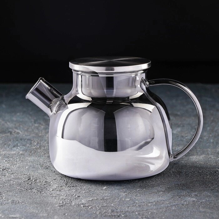 Чайник заварочный с металл ситом "Глори" 1л, цвет серый от компании Интернет-гипермаркет «MOLL» - фото 1