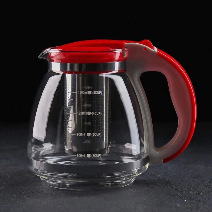 Чайник заварочный, с металлическим ситом, 1,5 л цвет МИКС от компании Интернет-гипермаркет «MOLL» - фото 1