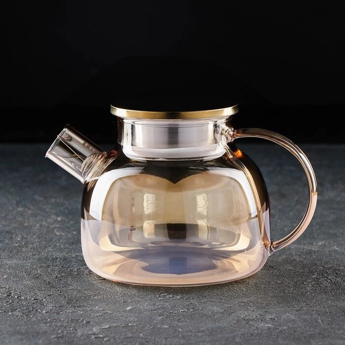 Чайник заварочный с металлическим ситом "Глори", 1 л, цвет золотой от компании Интернет-гипермаркет «MOLL» - фото 1