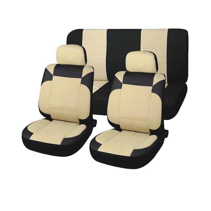 Чехлы на сиденья Skyway DRIVE, искусственная кожа, черно-бежевый, 11 предметов от компании Интернет-гипермаркет «MOLL» - фото 1