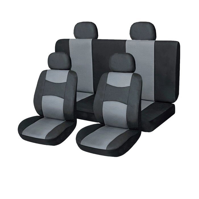 Чехлы сиденья кожа иск. 11 предм. Skyway DRIVE черный, серый от компании Интернет-гипермаркет «MOLL» - фото 1