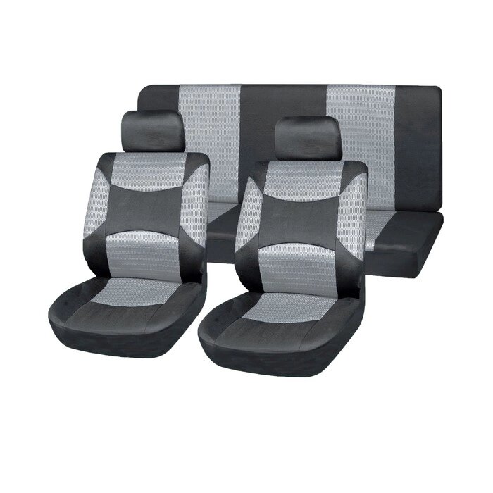 Чехлы сиденья полиэстер 11 предм. Skyway DRIVE черный, Cерый от компании Интернет-гипермаркет «MOLL» - фото 1