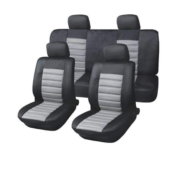 Чехлы сиденья полиэстер 11 предм. Skyway DRIVE черный, серый от компании Интернет-гипермаркет «MOLL» - фото 1