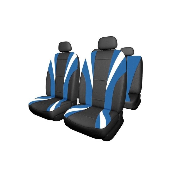 Чехлы сиденья Skyway Drive-3, экокожа, 11 предметов, черно-синий от компании Интернет-гипермаркет «MOLL» - фото 1