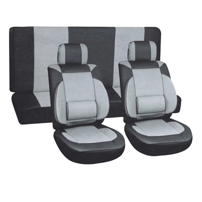 Чехлы сиденья Skyway DRIVE, искусственная кожа, 11 предметов, черно-серый от компании Интернет-гипермаркет «MOLL» - фото 1