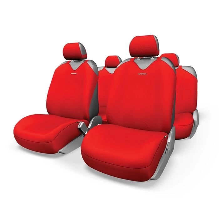 Чехол-майка AUTOPROFI R-1 SPORT PLUS R-902P RD, закрытое сиденье, полиэстер, 9 предметов, цвет красный от компании Интернет-гипермаркет «MOLL» - фото 1