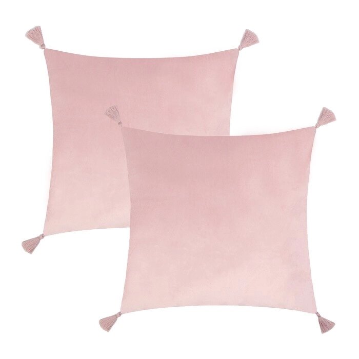 Чехол на подушку 2шт. с кисточками Этель цвет розовый, 45х45 см, 100% п/э, велюр от компании Интернет-гипермаркет «MOLL» - фото 1