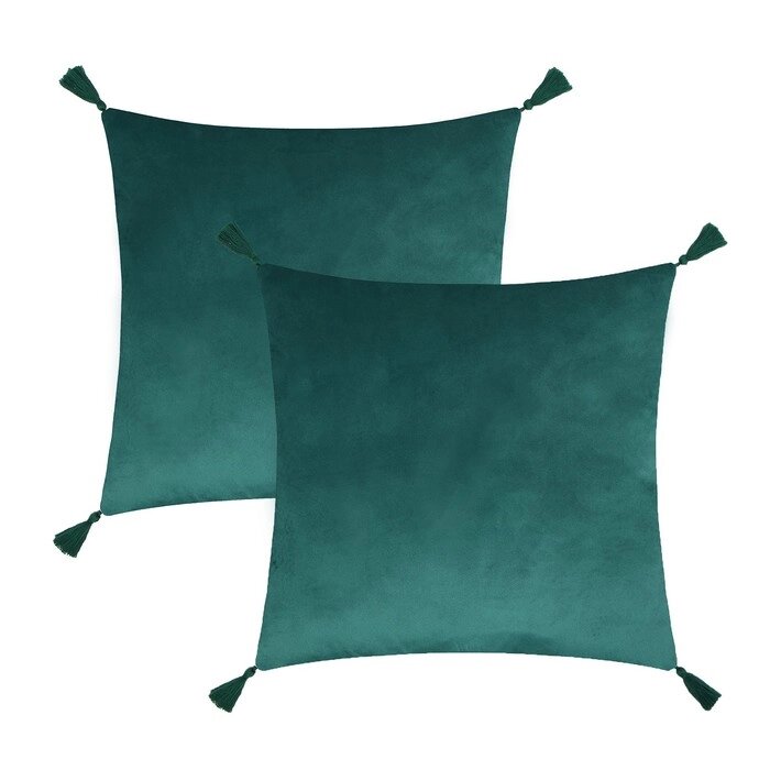 Чехол на подушку 2шт. с кисточками Этель цвет зеленый, 45х45 см, 100% п/э, велюр от компании Интернет-гипермаркет «MOLL» - фото 1
