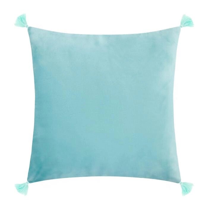 Чехол на подушку с кисточками Этель цвет голубой, 45х45 см, 100% п/э, велюр от компании Интернет-гипермаркет «MOLL» - фото 1