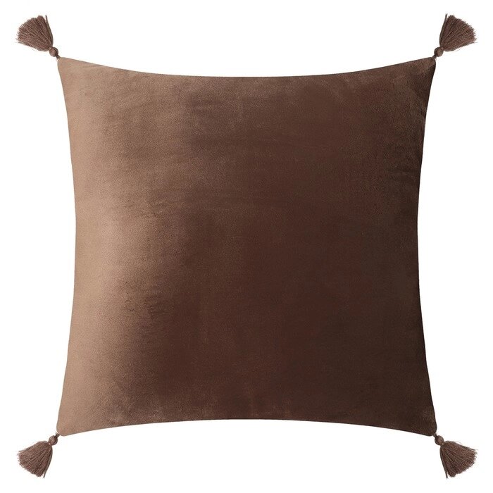 Чехол на подушку с кисточками Этель цвет кофе, 45х45 см, 100% п/э, велюр от компании Интернет-гипермаркет «MOLL» - фото 1