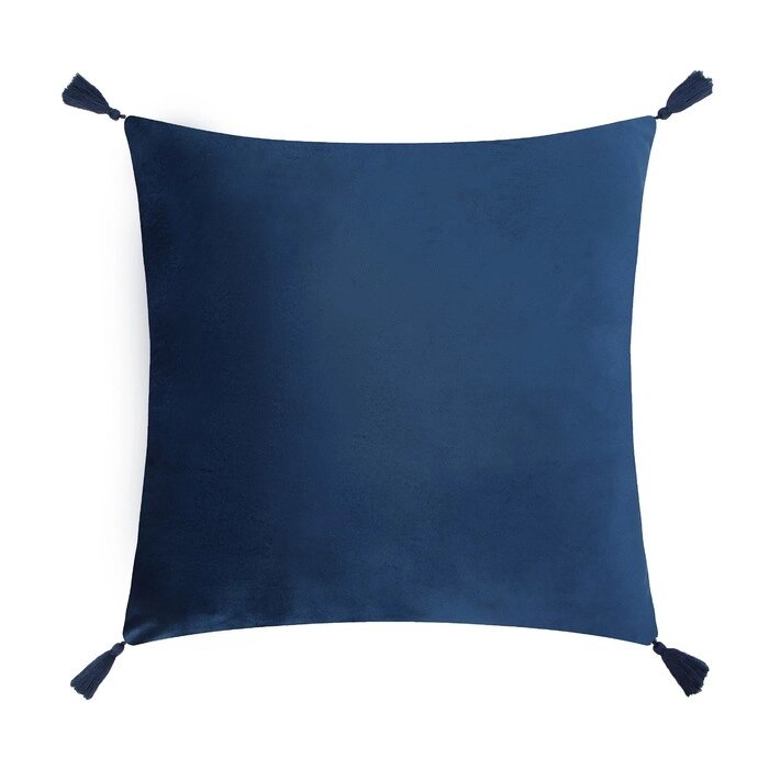 Чехол на подушку с кисточками Этель цвет синий, 45х45 см, 100% п/э, велюр от компании Интернет-гипермаркет «MOLL» - фото 1