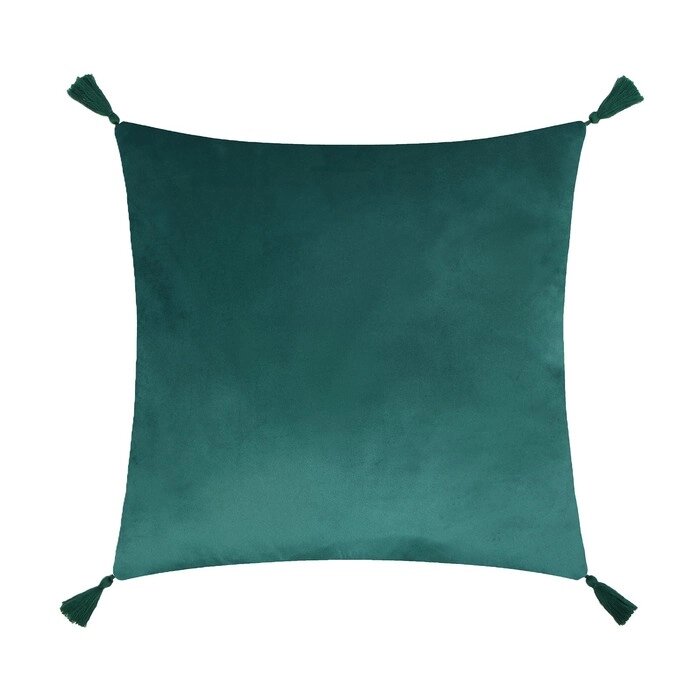 Чехол на подушку с кисточками Этель цвет зеленый, 45х45 см, 100% п/э, велюр от компании Интернет-гипермаркет «MOLL» - фото 1