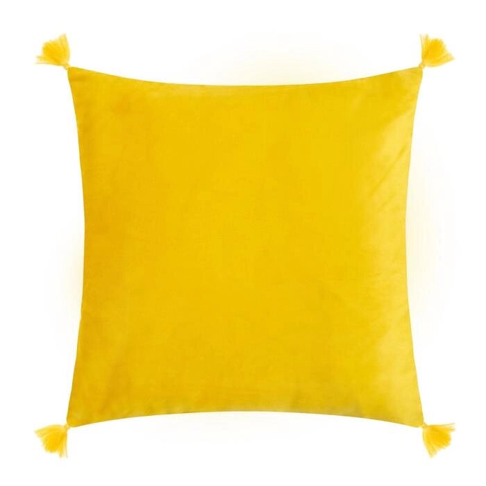 Чехол на подушку с кисточками Этель цвет желтый, 45х45 см, 100% п/э, велюр от компании Интернет-гипермаркет «MOLL» - фото 1