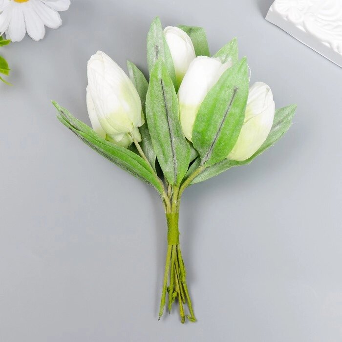 Цветы для декорирования "Заснеженные белые тюльпаны" 1 букет=6 цветов 14 см от компании Интернет-гипермаркет «MOLL» - фото 1