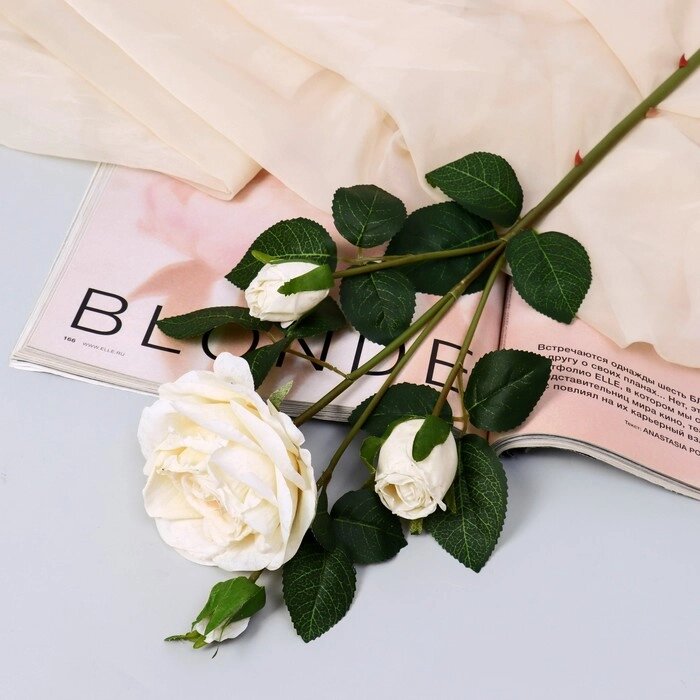 Цветы искусственные "Роза изыск" 10х64 см, белый от компании Интернет-гипермаркет «MOLL» - фото 1