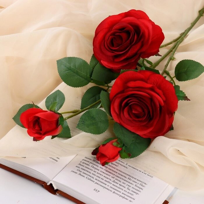Цветы искусственные "Роза роскошь" 9х63 см, красный от компании Интернет-гипермаркет «MOLL» - фото 1