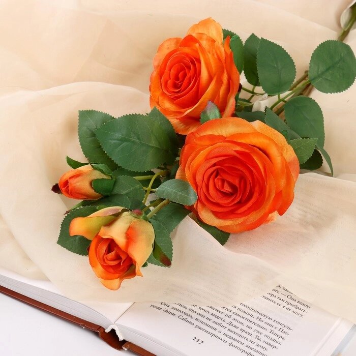 Цветы искусственные "Роза роскошь" 9х63 см, оранжевый от компании Интернет-гипермаркет «MOLL» - фото 1