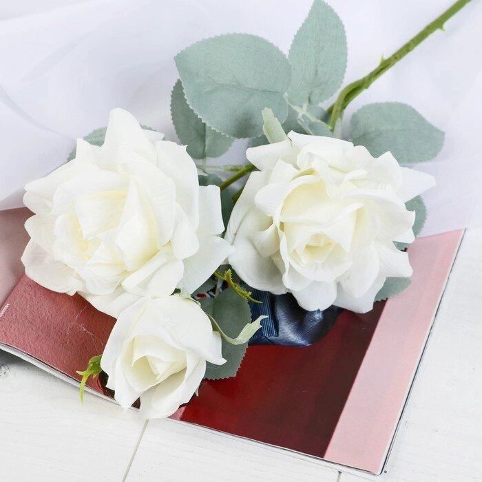 Цветы искусственные "Роза Терция" 12х60 см белый от компании Интернет-гипермаркет «MOLL» - фото 1