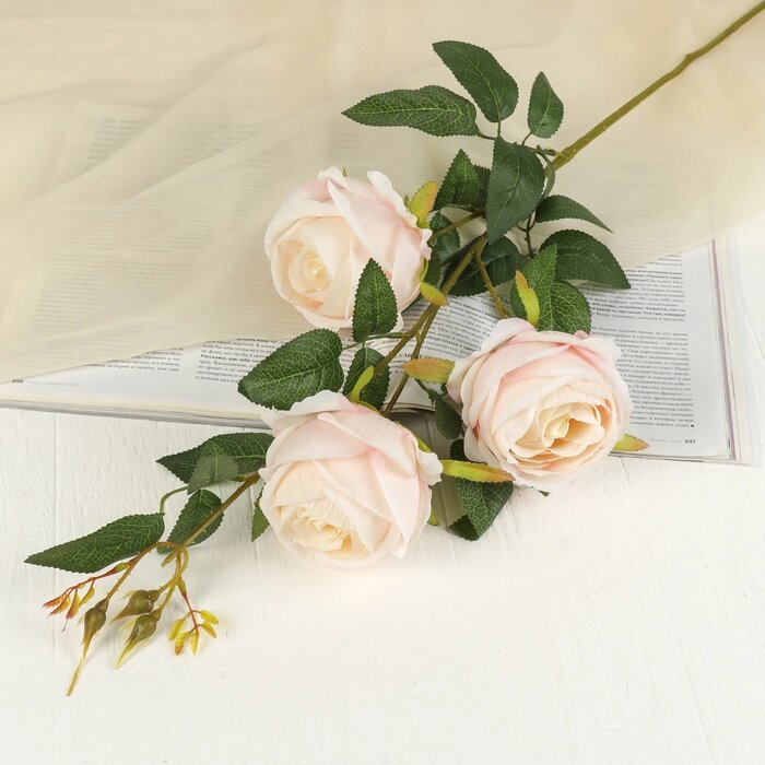 Цветы искусственные "Роза" три бутона, 8*80 см, светло-розовая от компании Интернет-гипермаркет «MOLL» - фото 1