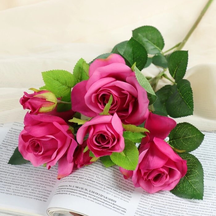 Цветы искусственные "Розочки кустовые" 8*65 см, малиновый от компании Интернет-гипермаркет «MOLL» - фото 1