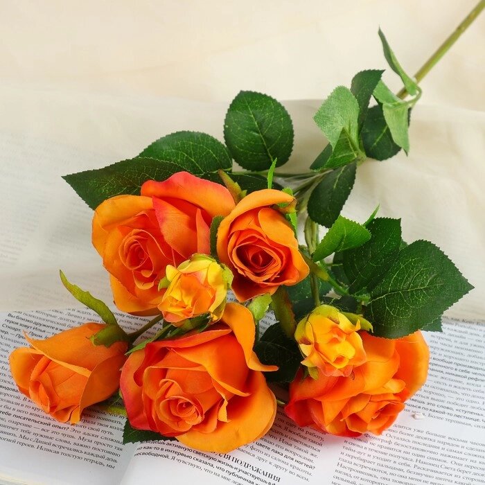 Цветы искусственные "Розочки кустовые" 8*65 см, оранжевый от компании Интернет-гипермаркет «MOLL» - фото 1