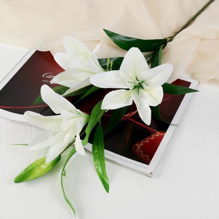 Цветы искусственные "Три лилии" 18*90 см, белый от компании Интернет-гипермаркет «MOLL» - фото 1