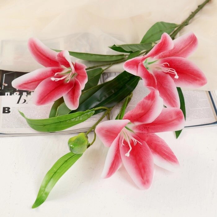Цветы искусственные "Три лилии" 18*90 см, розовый от компании Интернет-гипермаркет «MOLL» - фото 1