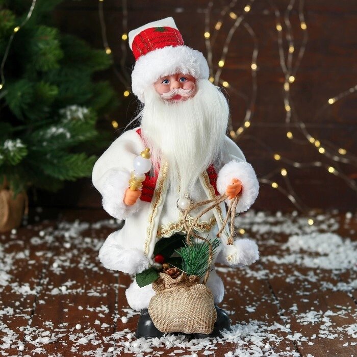 Дед Мороз "С мешком подарков и фонариком" двигается, с подсветкой, 31 см, красно-белый от компании Интернет-гипермаркет «MOLL» - фото 1