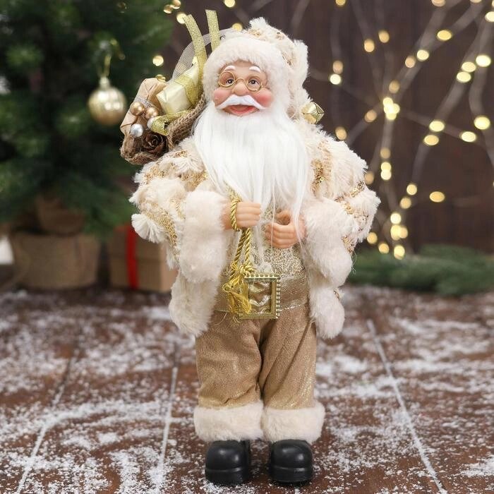 Дед Мороз "В бело-золотистом костюме блеск, с подарками" 15х30 см от компании Интернет-гипермаркет «MOLL» - фото 1