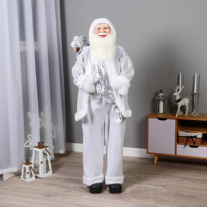 Дед Мороз "В белой шубе ромбик блеск, с фонариком и подарками" 45х150 см от компании Интернет-гипермаркет «MOLL» - фото 1