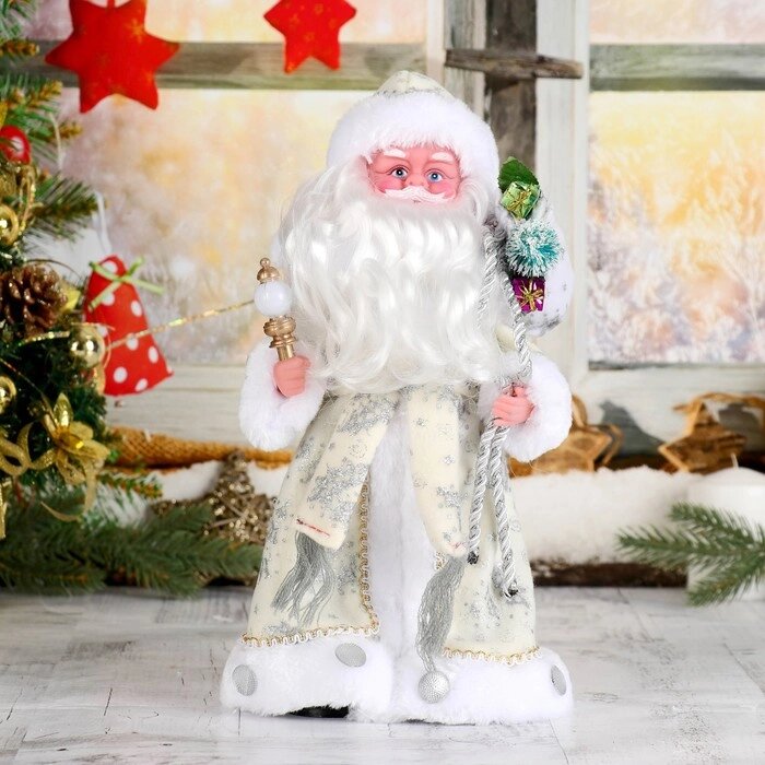 Дед Мороз "В белой шубке с подарками", 30 см, двигается, с подсветкой от компании Интернет-гипермаркет «MOLL» - фото 1