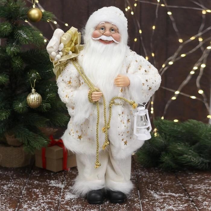 Дед Мороз в белой звёздной шубке с фонариком 45 см от компании Интернет-гипермаркет «MOLL» - фото 1