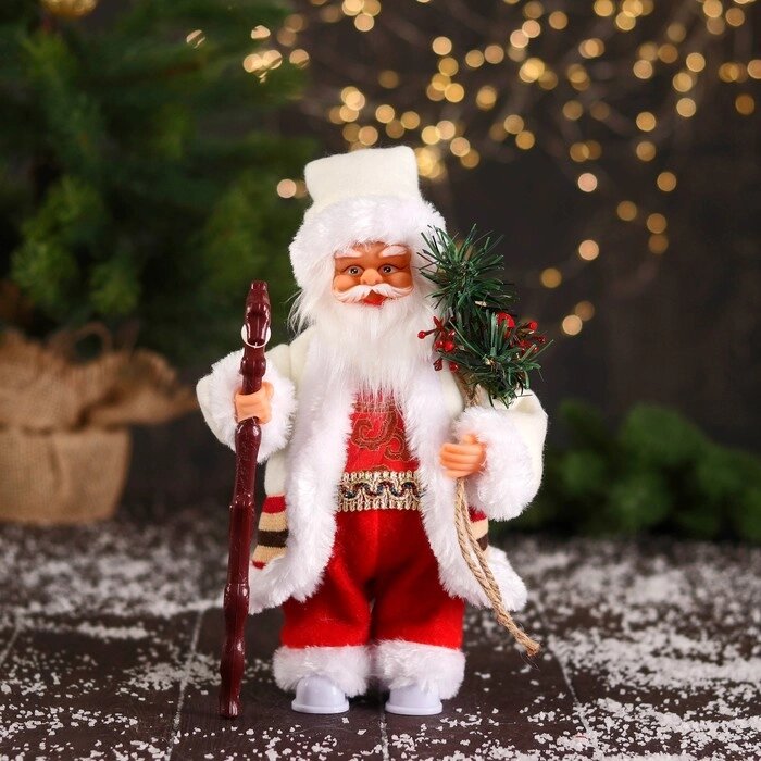 Дед Мороз "В костюмчике с орнаментом, с посохом" двигается, 11х25 см от компании Интернет-гипермаркет «MOLL» - фото 1