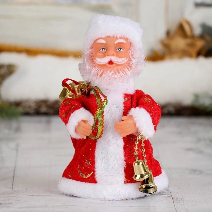 Дед Мороз, в красной шубе, с колокольчиком, с подсветкой, двигается, без музыки от компании Интернет-гипермаркет «MOLL» - фото 1