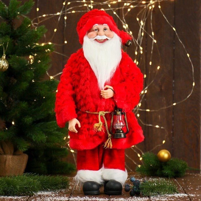 Дед Мороз "В красной шубе с пояском, с фонариком" 25х45 см от компании Интернет-гипермаркет «MOLL» - фото 1