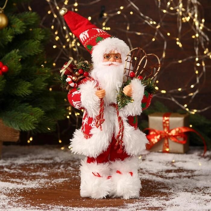 Дед Мороз "В красной шубке, колпачке и с подарками" 15х30 см от компании Интернет-гипермаркет «MOLL» - фото 1