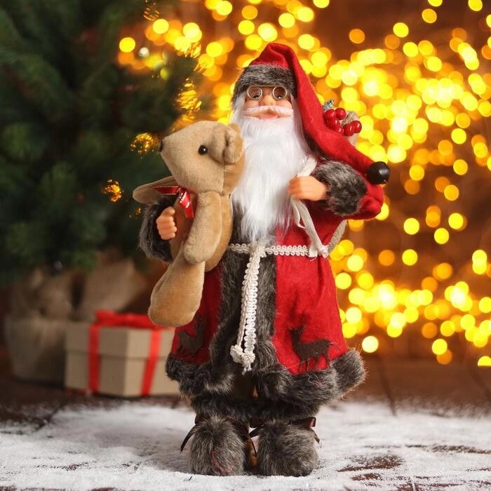 Дед Мороз "В красной шубке с мишкой" 16х30 см от компании Интернет-гипермаркет «MOLL» - фото 1