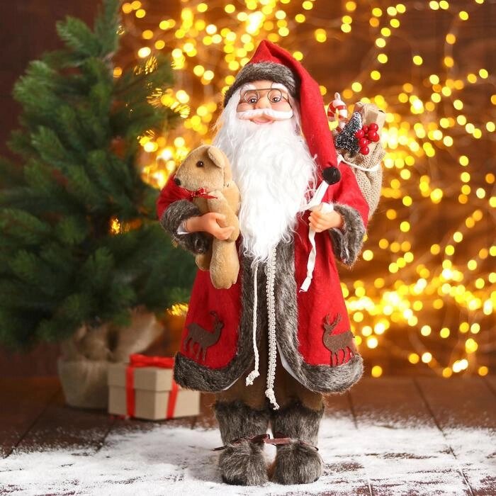Дед Мороз "В красной шубке с мишкой" 22х45 см от компании Интернет-гипермаркет «MOLL» - фото 1