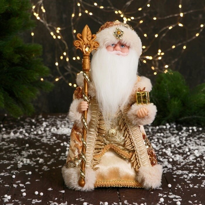 Дед Мороз "В шубке с бахромой" двигается, 30 см, золото от компании Интернет-гипермаркет «MOLL» - фото 1