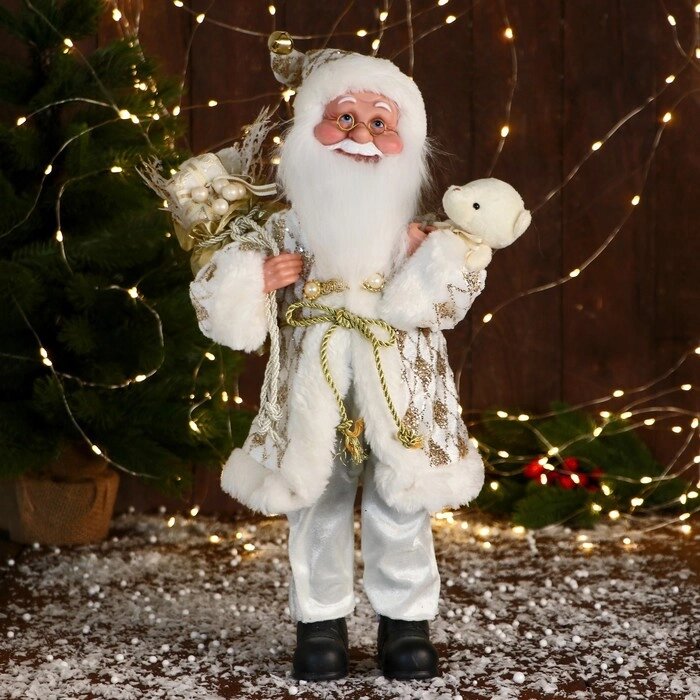 Дед Мороз "В узорчатом кафтане" музыка шевелит головой, 43 см, бело-золотой от компании Интернет-гипермаркет «MOLL» - фото 1